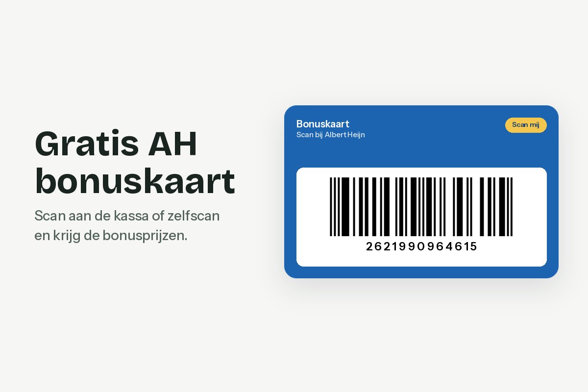 Gratis AH bonuskaart met barcode en nummer 2621990964615